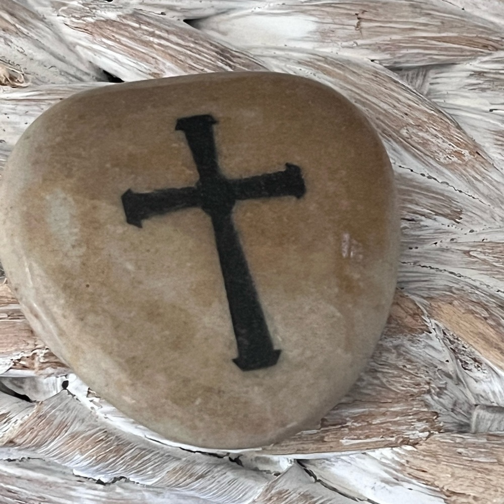 Engraved Stone with Black Cross